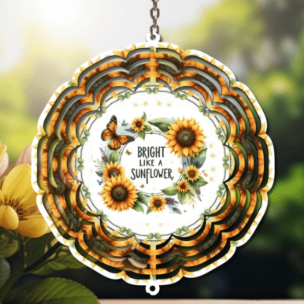 8 Inch Sunflower Wind Spinner with Butterfly Design